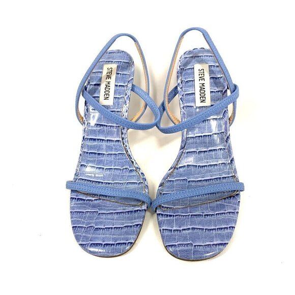 Steve Madden Stiletto Sandals Croc Embossed Vegan Leather Blue Sling Back Size 7 - Picture 3 of 7